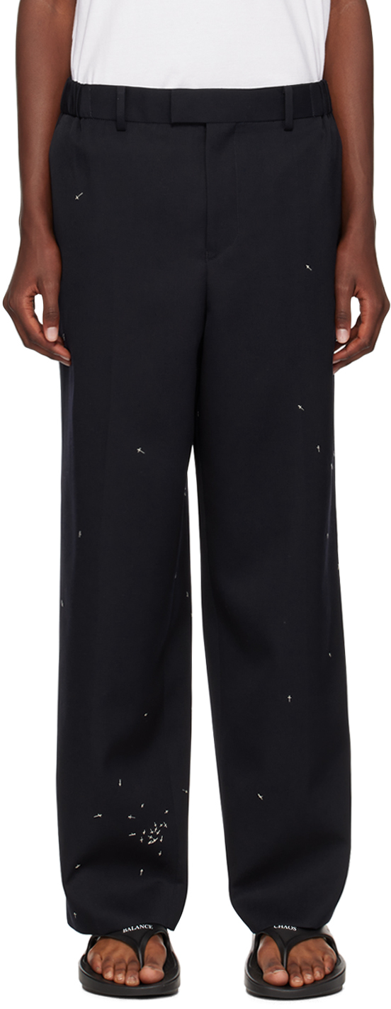 Navy Embroidered Trousers