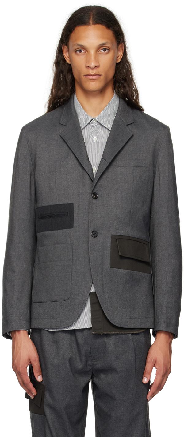 Shop Undercover Gray Paneled Blazer In T.charcoal