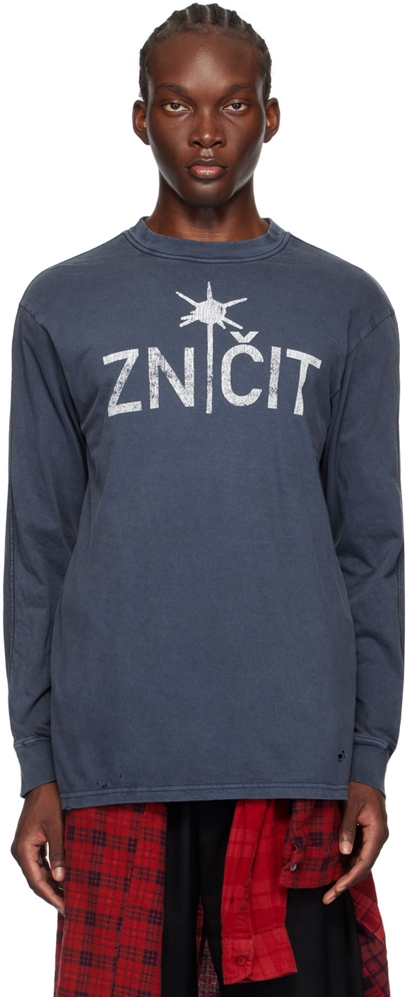 Navy Graphic Long Sleeve T-Shirt