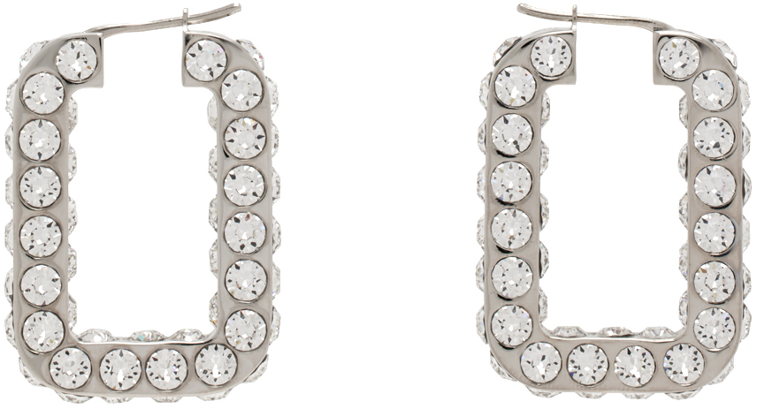 Silver Crystals Hoop Earrings