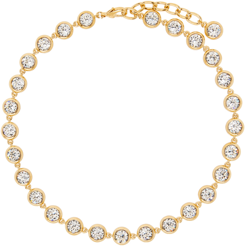 Shop Amina Muaddi Gold Iris Necklace In Gold/white