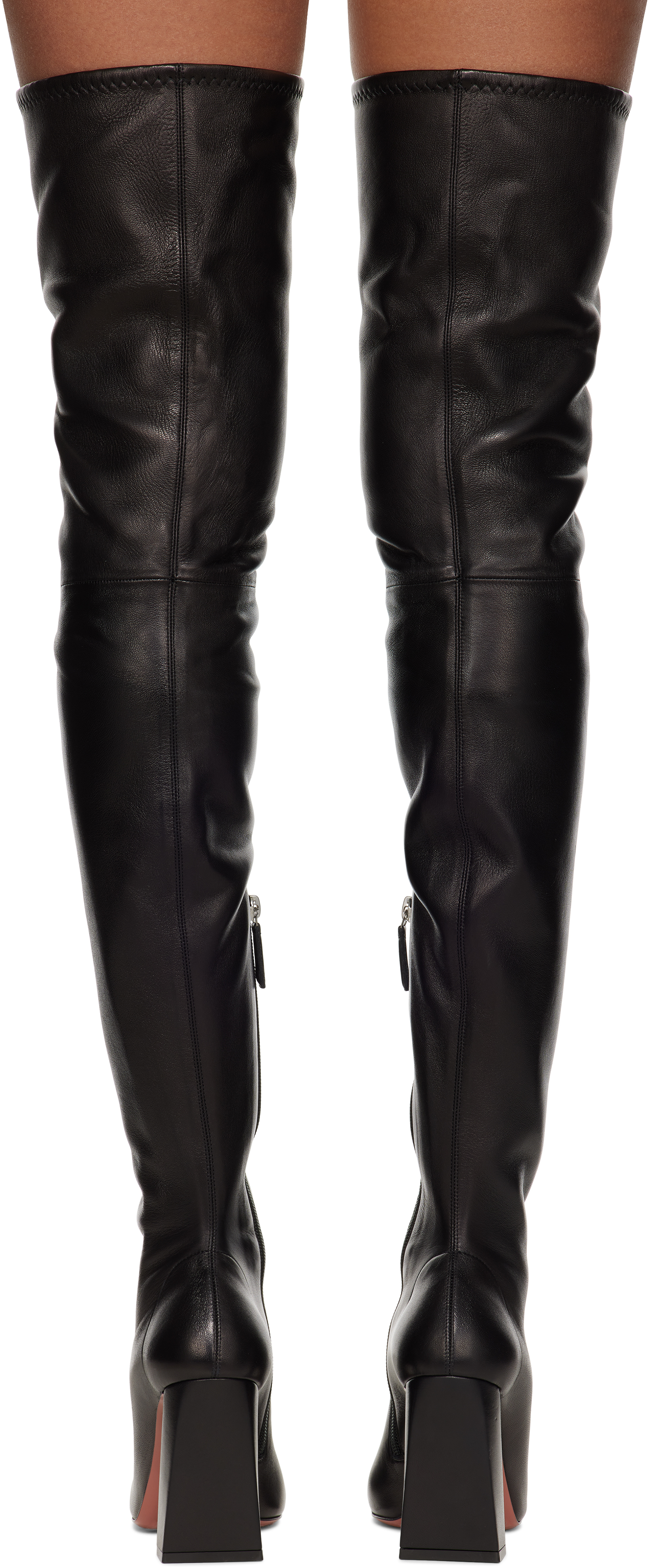 Shop Amina Muaddi Black Marine Stretch Thigh High Boots