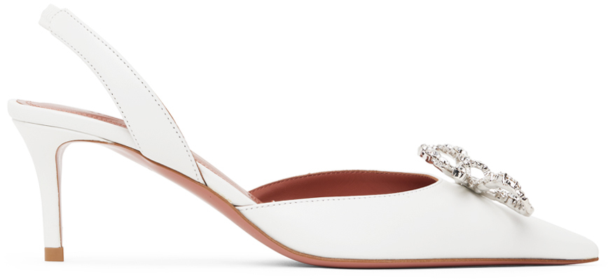 【関税込み】Amina Muaddi ホワイト Rosie Sling 60 ヒール White Rosie Sling 60 Heels by Amina Muaddi on Sale