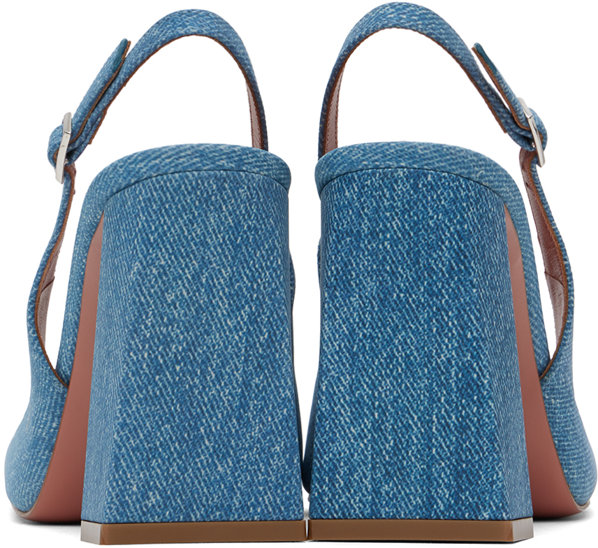 Shop Amina Muaddi Blue Sling Suede Heels In Denim