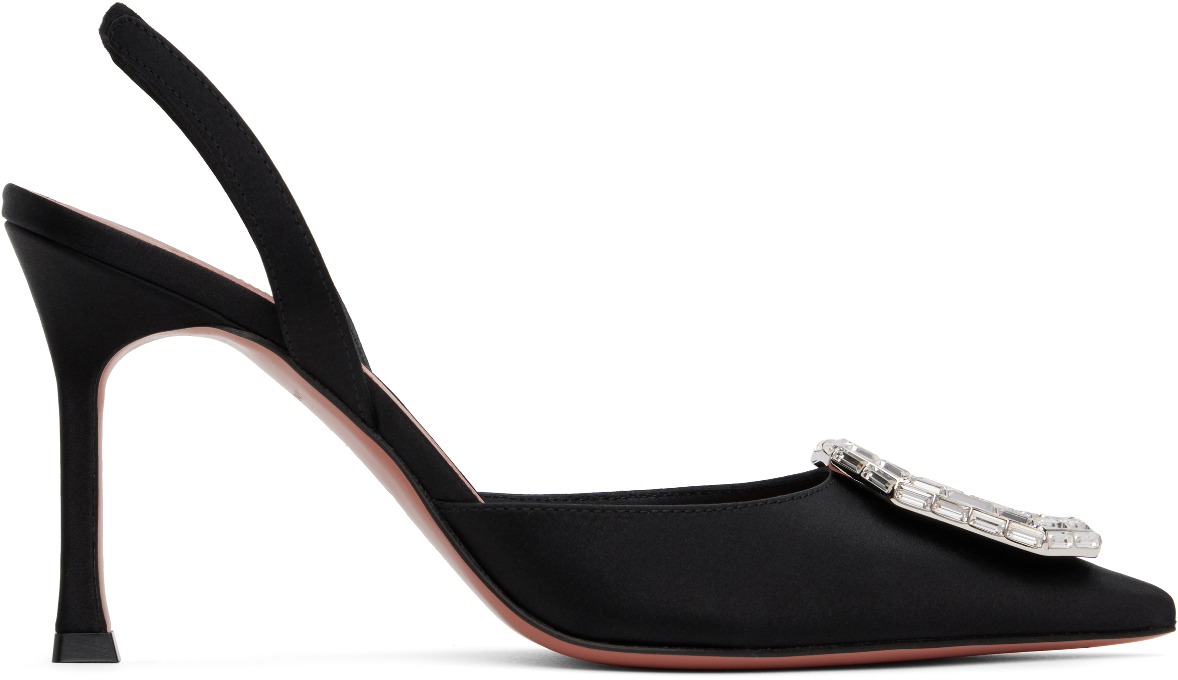 Shop Amina Muaddi Black Camelia Sling 90 Heels