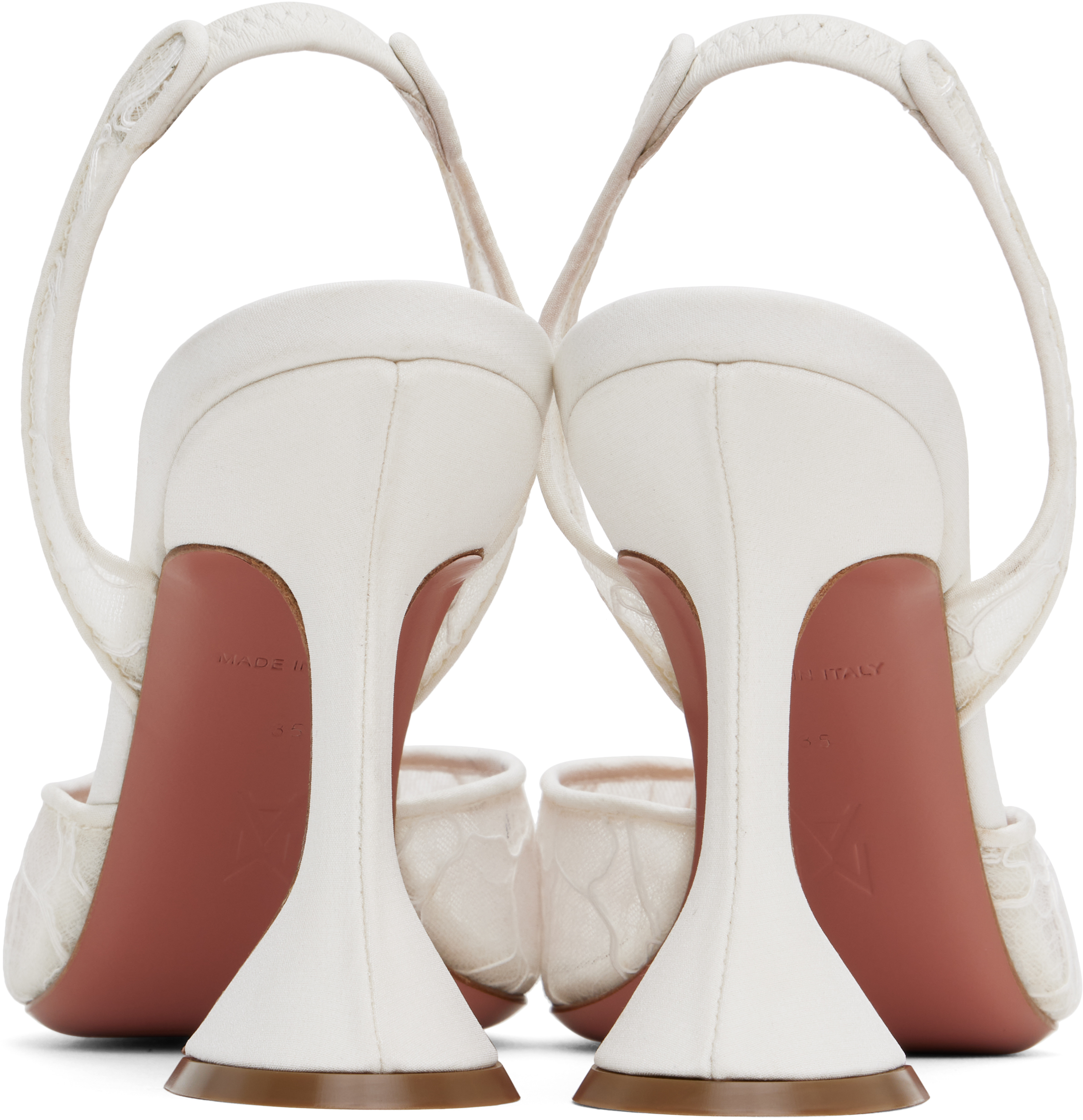 Amina Muaddi Holli Lace And Leather Slingback Pumps In Ivory