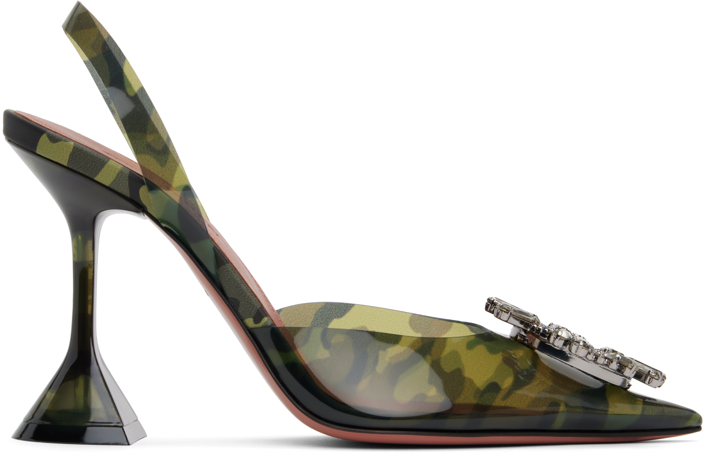 Khaki Begum Glass Sling Heels