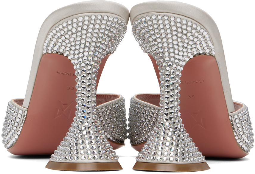 AMINA MUADDI SILVER CAROLINE CRYSTAL SLIPPER HEELED SANDALS 