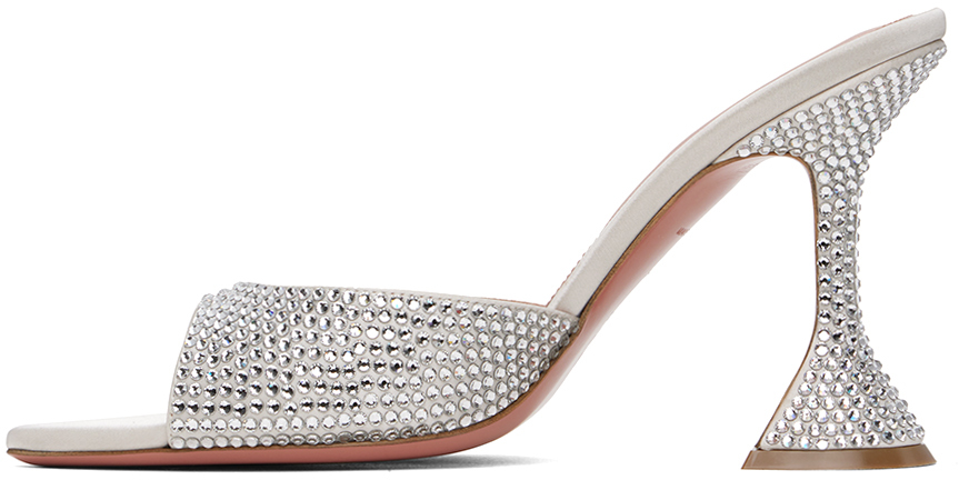 AMINA MUADDI SILVER CAROLINE CRYSTAL SLIPPER HEELED SANDALS 