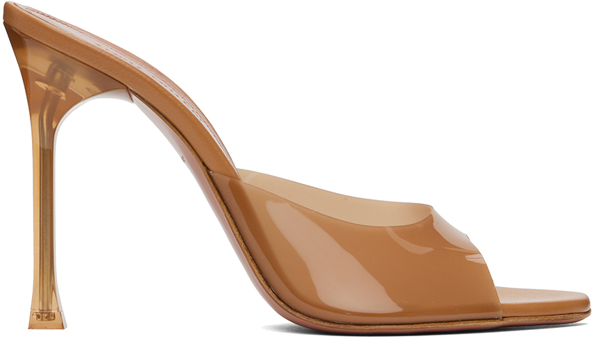 Shop Amina Muaddi Beige Alexa Glass Slipper 105 Heeled Sandals In Latte