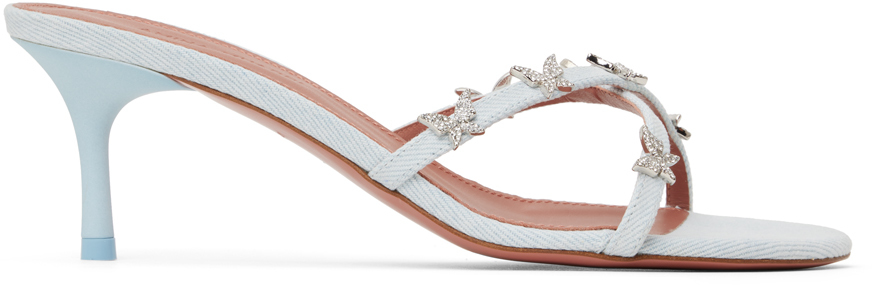 【関税込み】Amina Muaddi ブルー Debora 60 ヒールサンダル Blue Debora 60 Heeled Sandals by Amina Muaddi on Sale