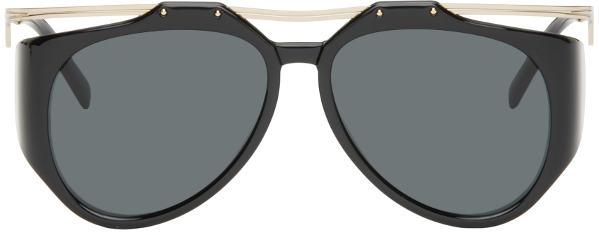 Shop Saint Laurent Black & Gold Sl M137 Amelia Sunglasses In 001 Black-gold-black