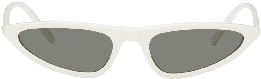 Shop Saint Laurent ホワイト Sl 703 サングラス In 003 White-white-grey