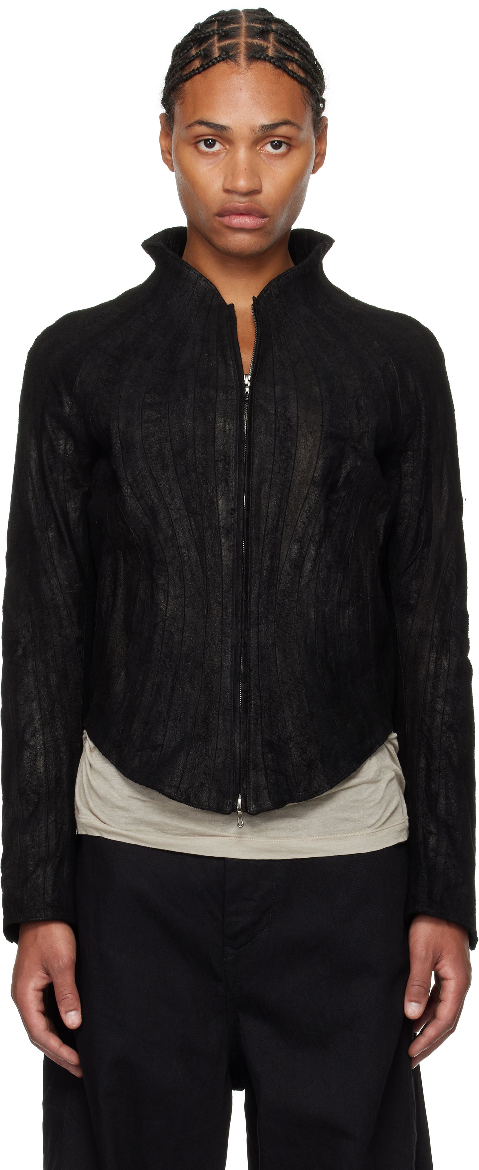 Julius Black Warped Leather Jacket