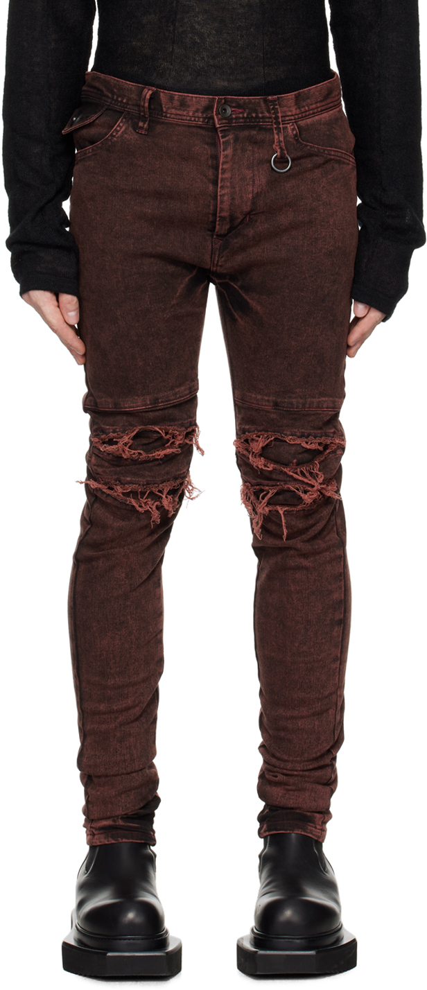 Red Slim Distressed Jeans