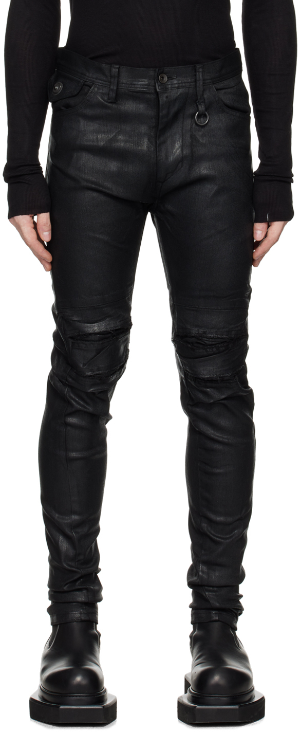 Black Coated Slim Distressed Jeans