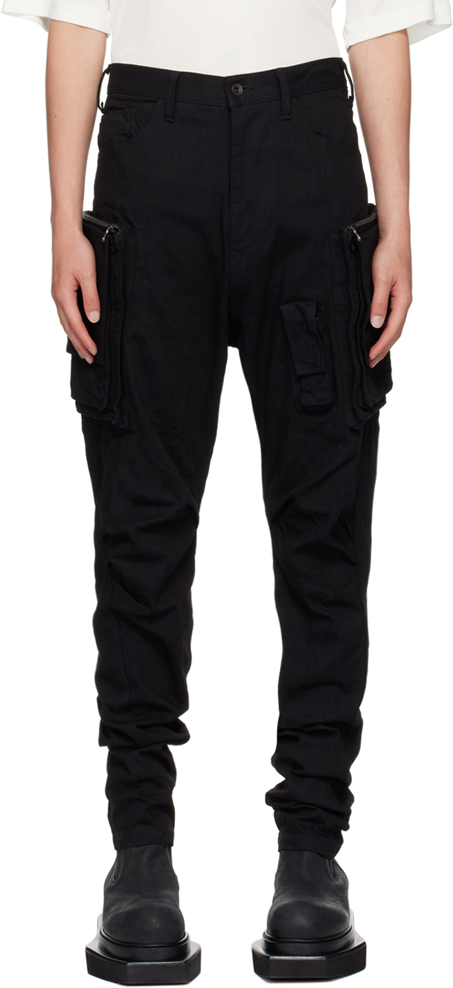 Shop Julius Black Pleated-knee Denim Cargo Pants