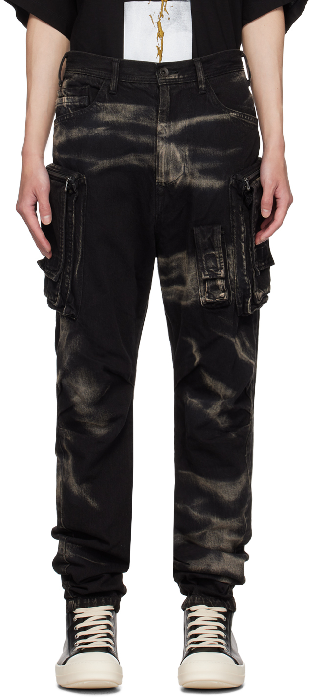 Black Bleached Denim Cargo Pants