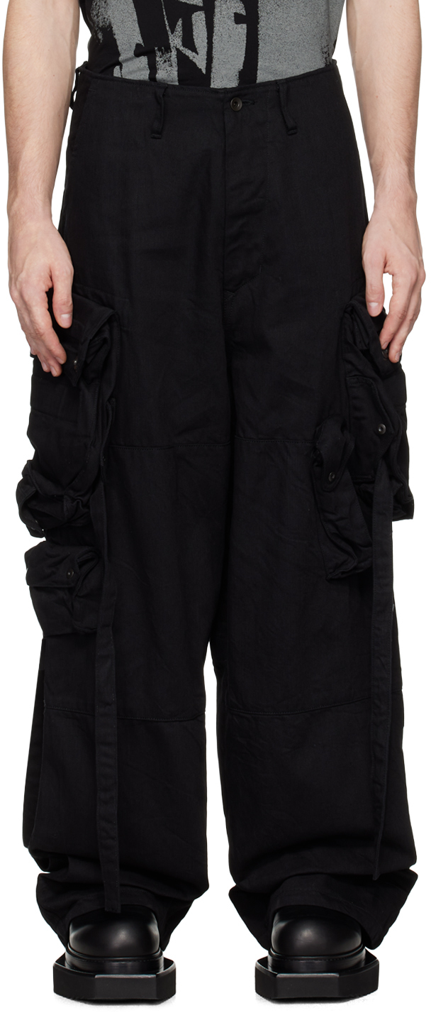 Black Gasmask Denim Cargo Pants