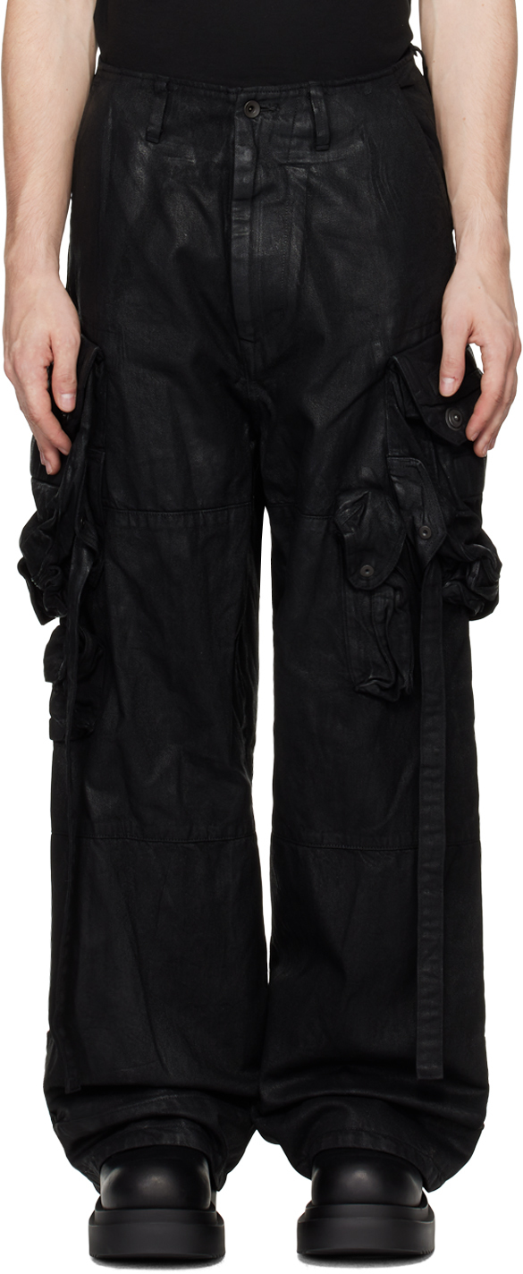 Shop Julius Black Coated Gasmask Denim Cargo Pants