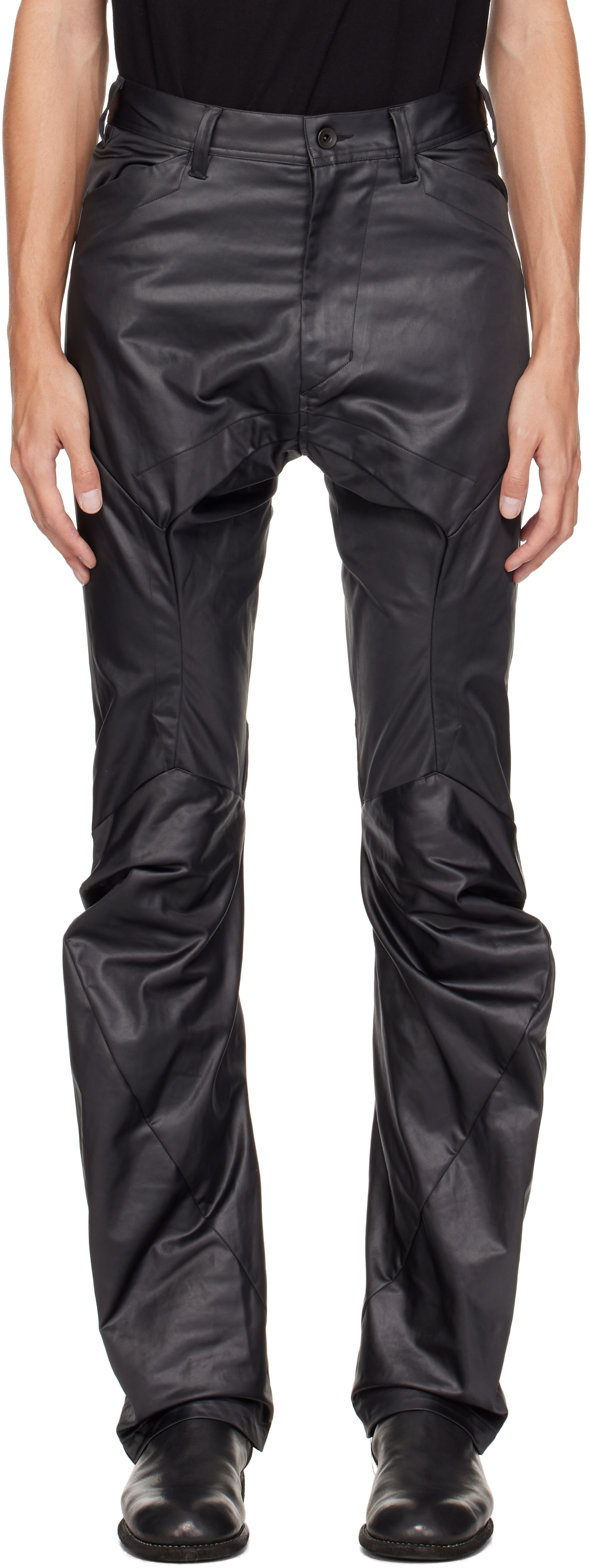 Black Coated Satin Skinny Trousers