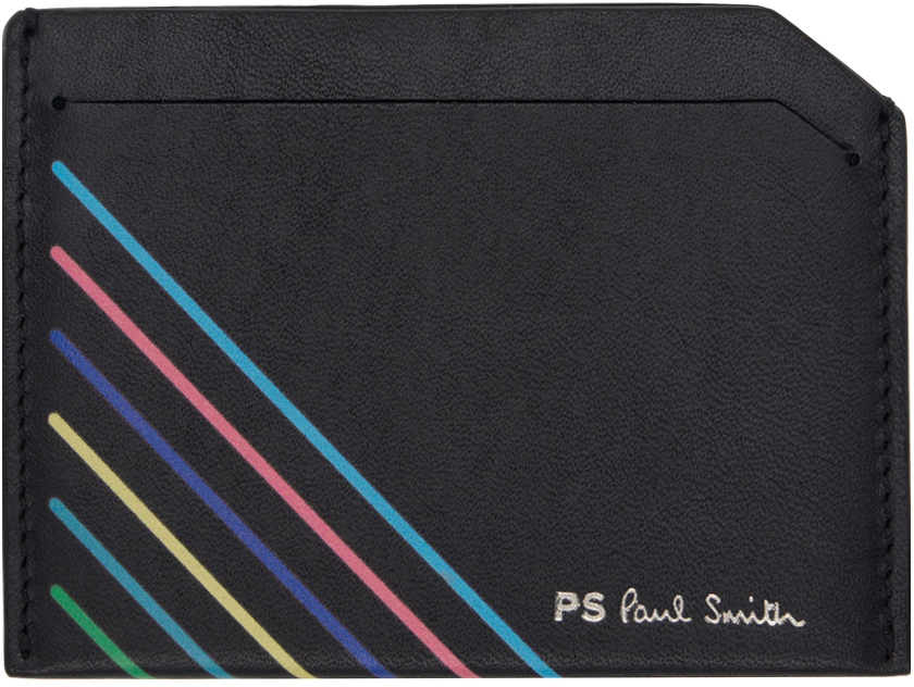 Black Leather Sports Stripe Card Holder