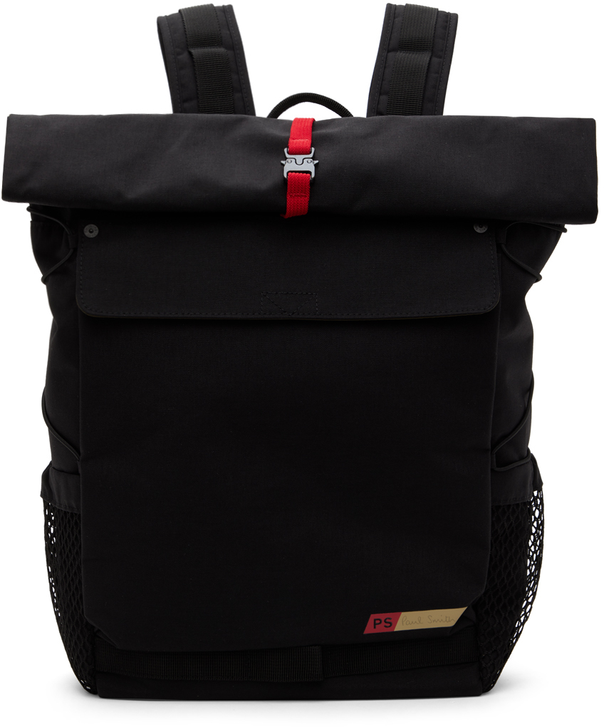 Black Nylon Utilitarian Roll-Top Backpack