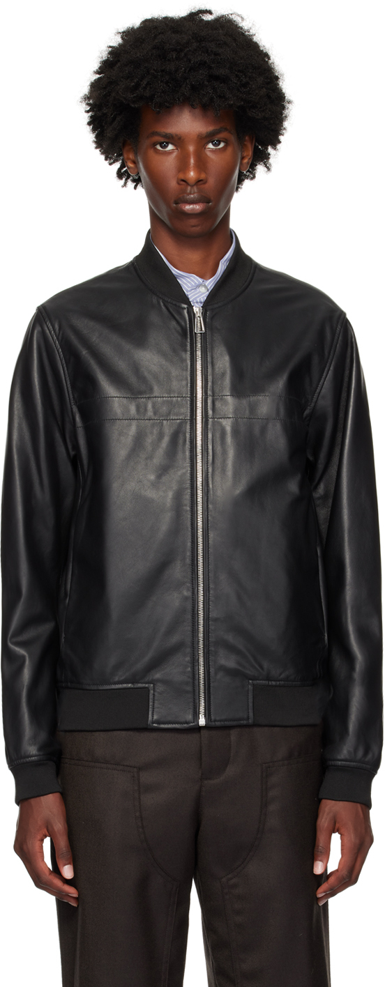 Shop Ps By Paul Smith Black Zip Leather Bomber Jacket In 79 Blacks