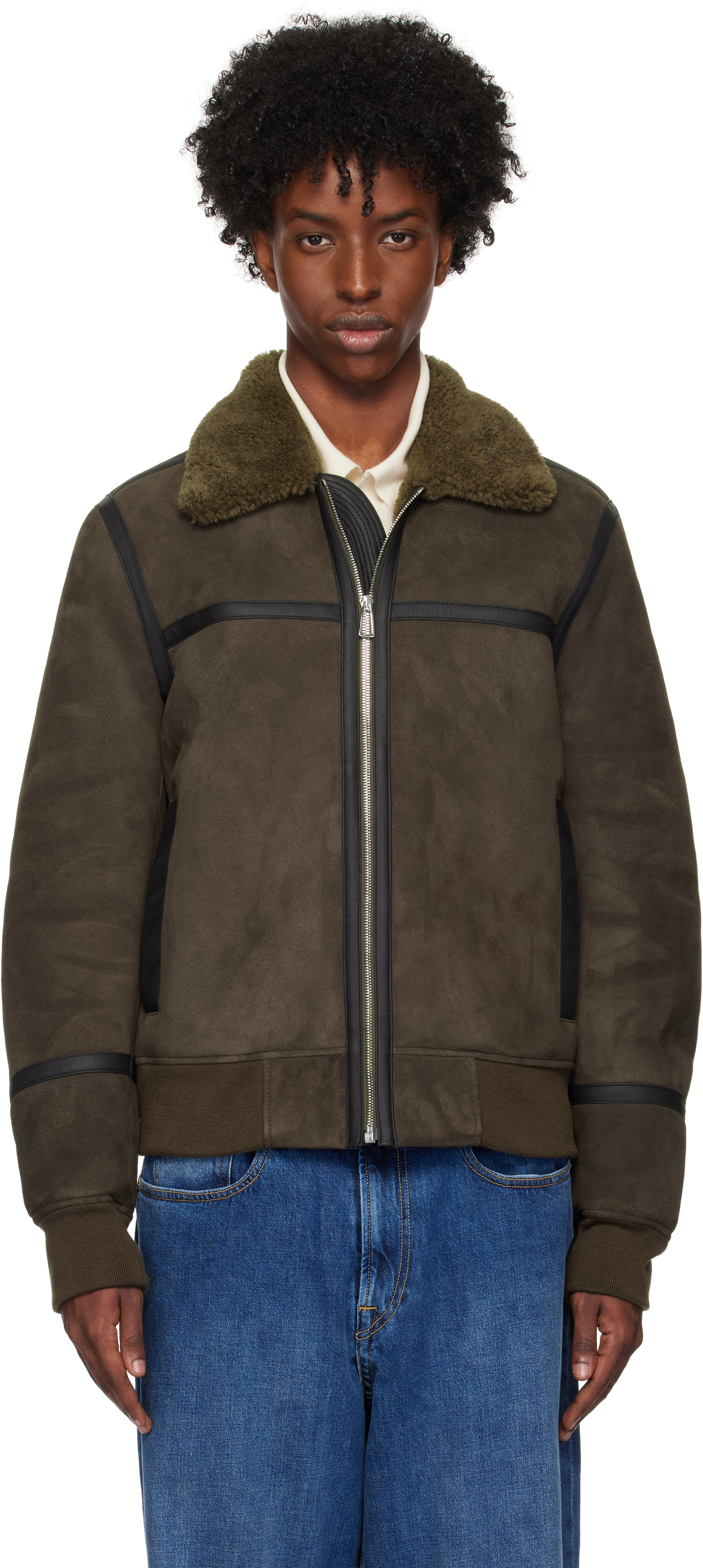 Brown Zip Shearling Jacket