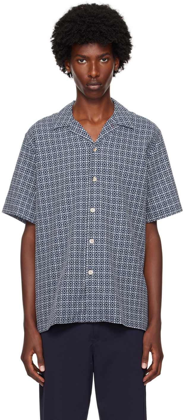 Shop Ps By Paul Smith Blue Cross-stitch Shirt In 43 Blues