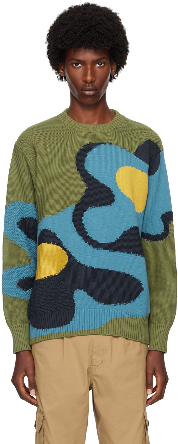 Shop Ps By Paul Smith Green Knitted Crewneck Sweater In 34 Greens