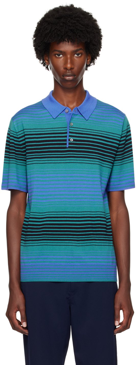 Shop Ps By Paul Smith Blue Striped Polo In 43 Blues