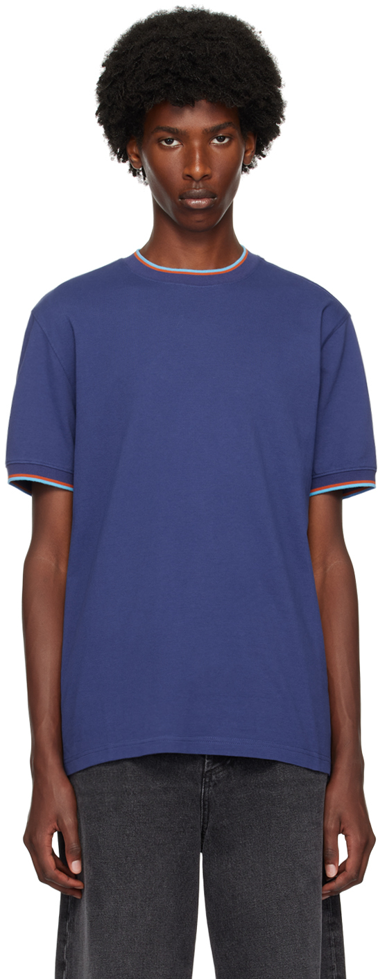 Blue Jacquard Contrast-Tipping T-Shirt