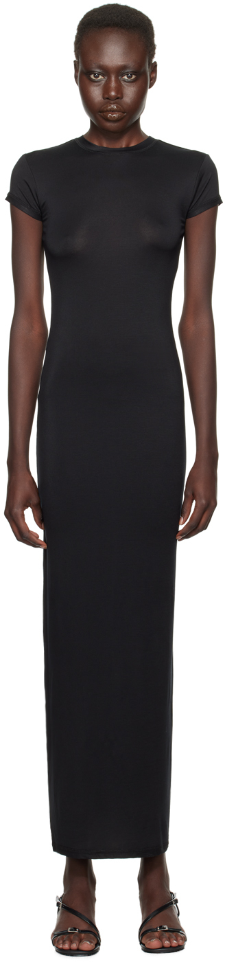 Black Lightweight Short Sleeve Midi Dress