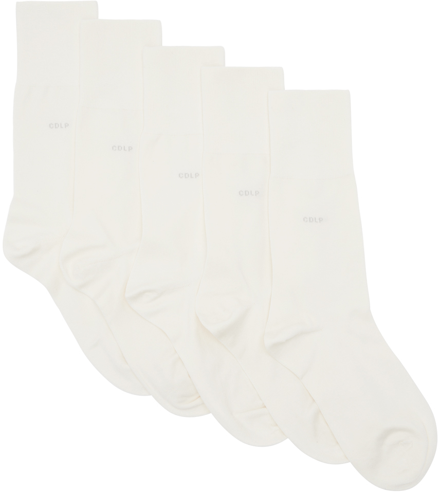 Five-Pack Off-White Mid-Length Bamboo Socks