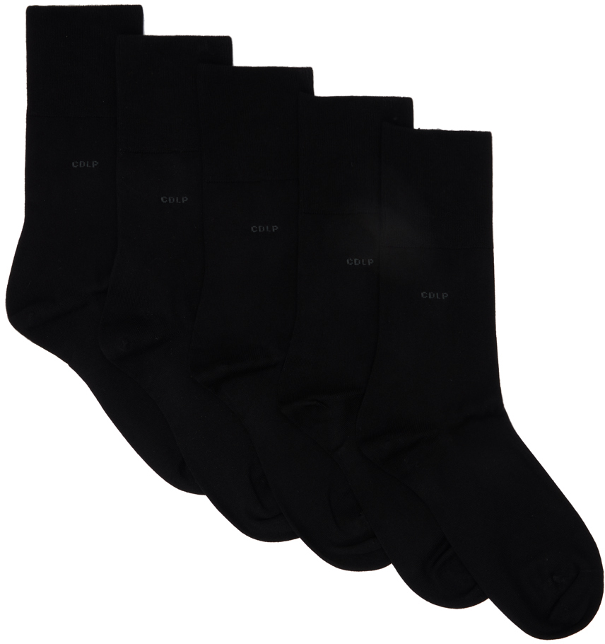 Shop Cdlp Five-pack Black Mid-length Bamboo Socks