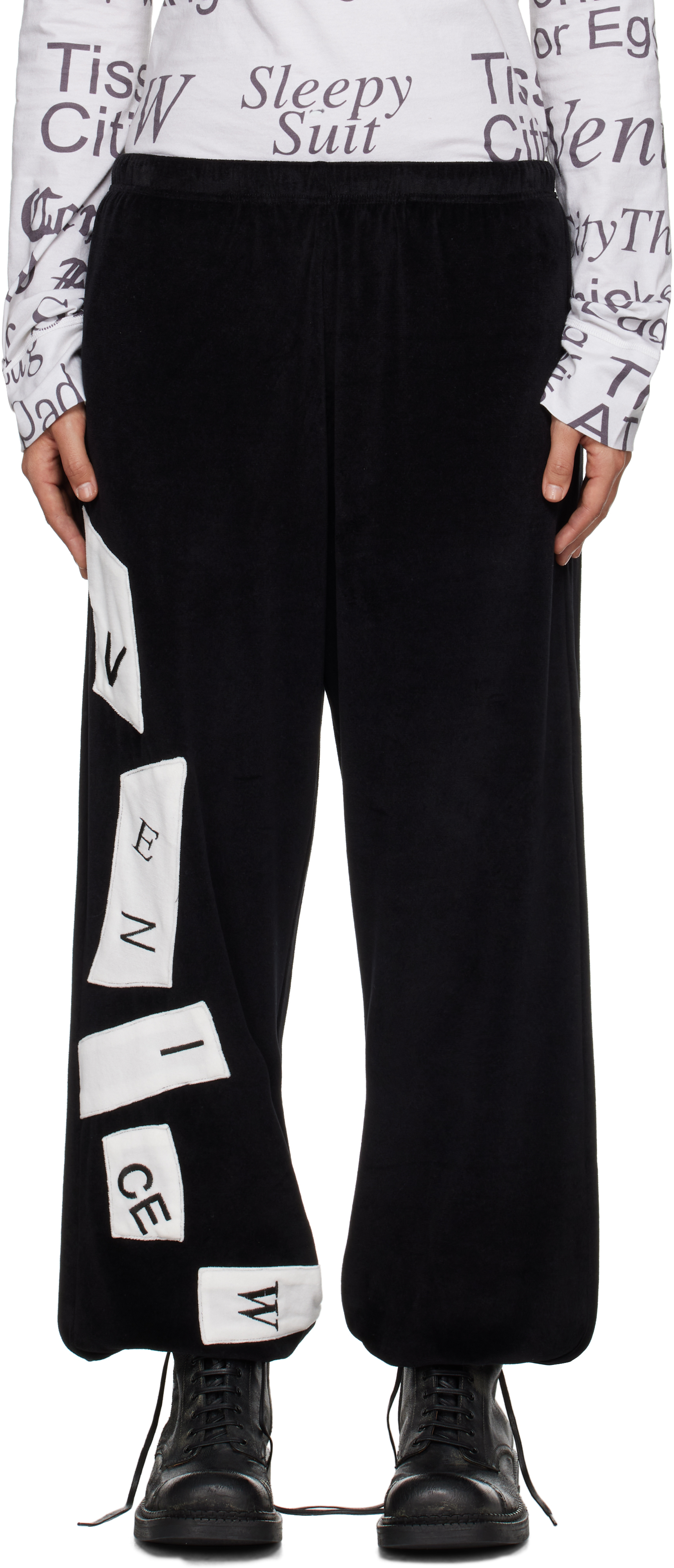 Shop Venicew Black Loose Sweatpants In Black Velour