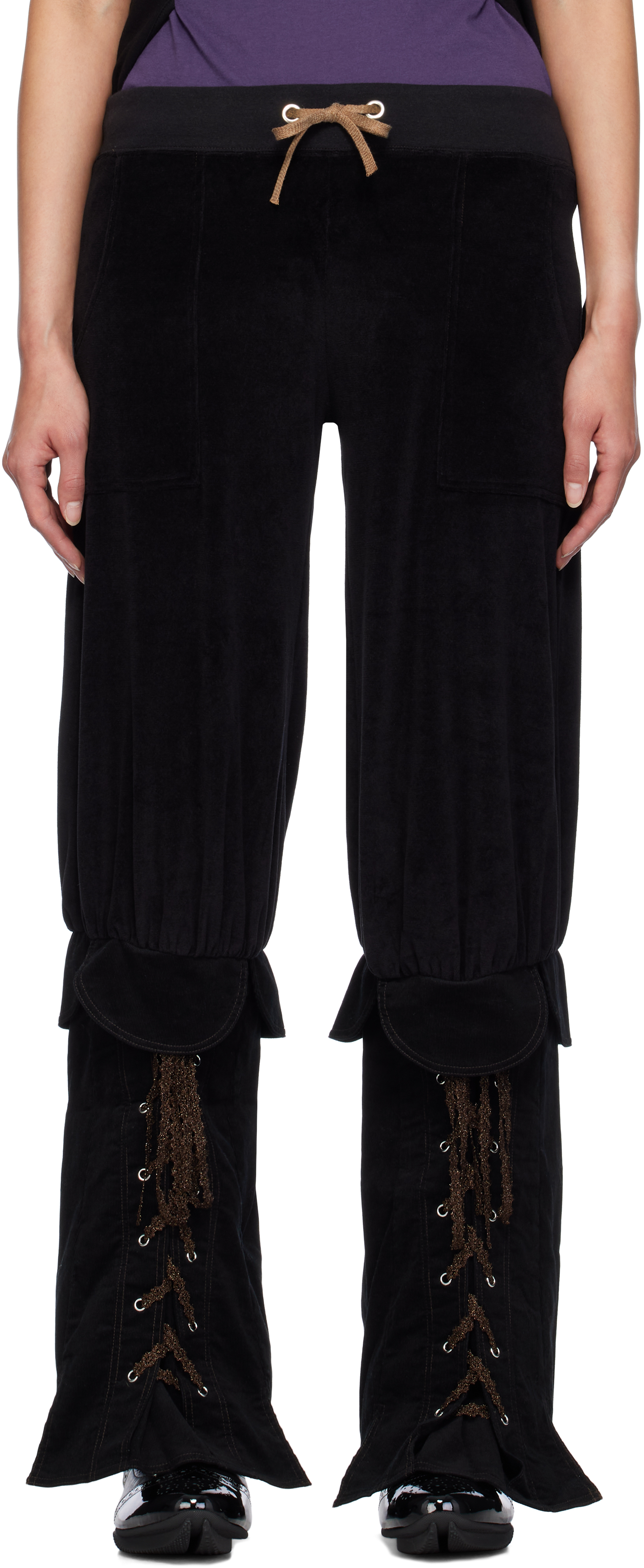 Shop Venicew Black Hi-top Lounge Pants In Black Velour