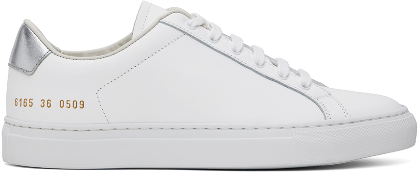 COMMON PROJECTS WHITE & SILVER RETRO CLASSIC SNEAKERS 