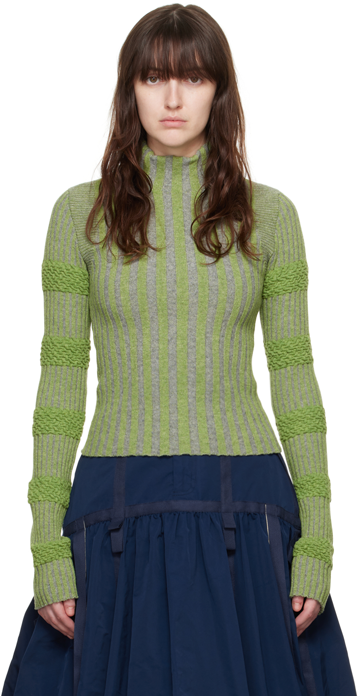 Shop Paula Canovas Del Vas Green Frosting Turtleneck In Green / Flannel Grey