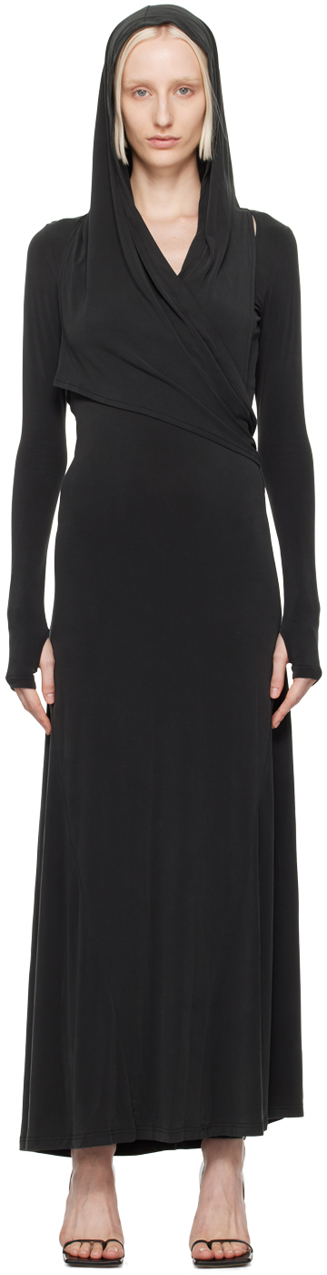 Shop Hyein Seo Black Hooded Maxi Dress