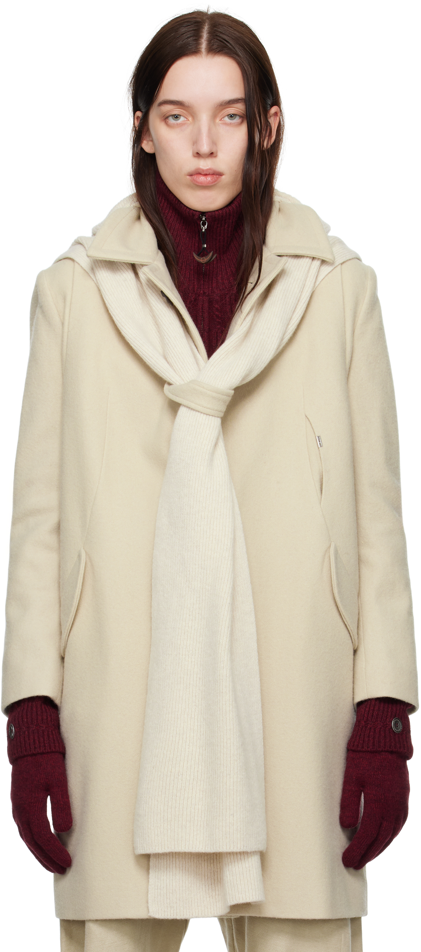 Shop Hyein Seo Beige Hood Muffler Coat In Ivory