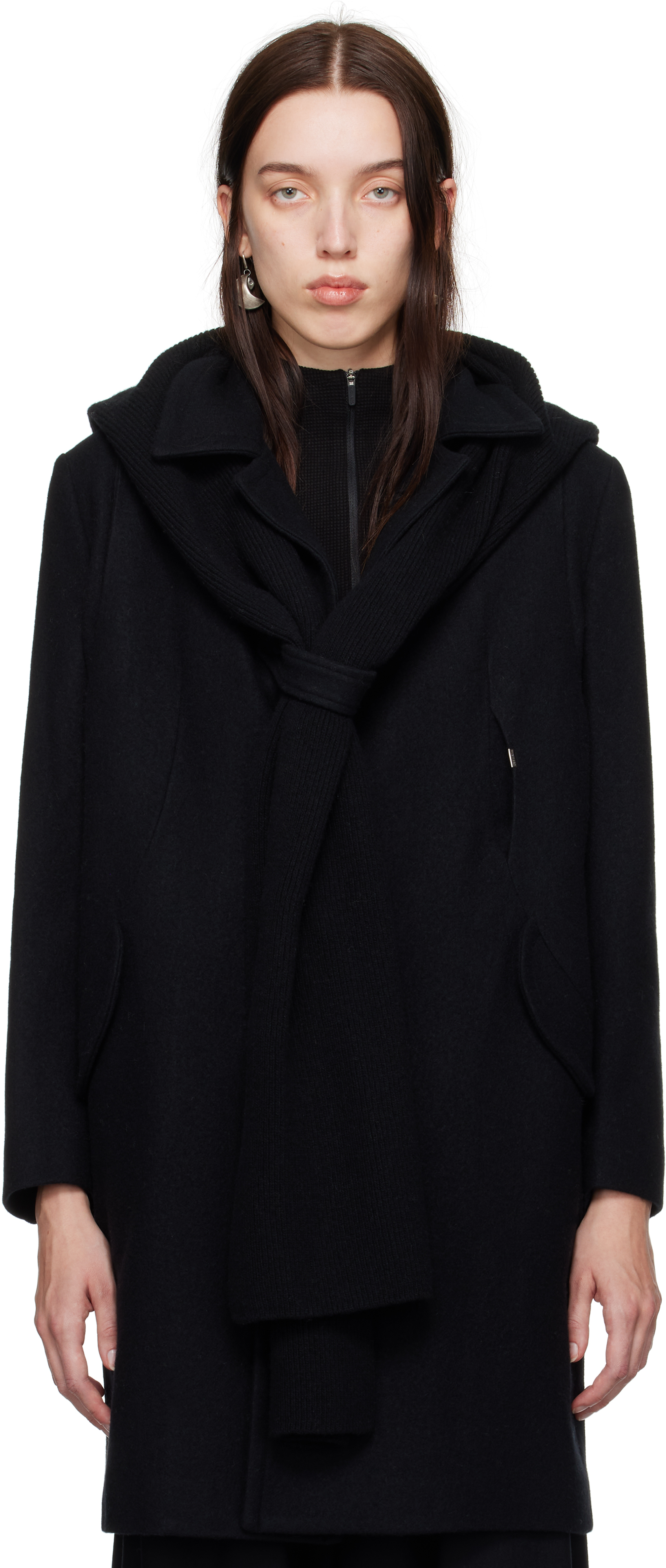 Shop Hyein Seo Black Hood Muffler Coat