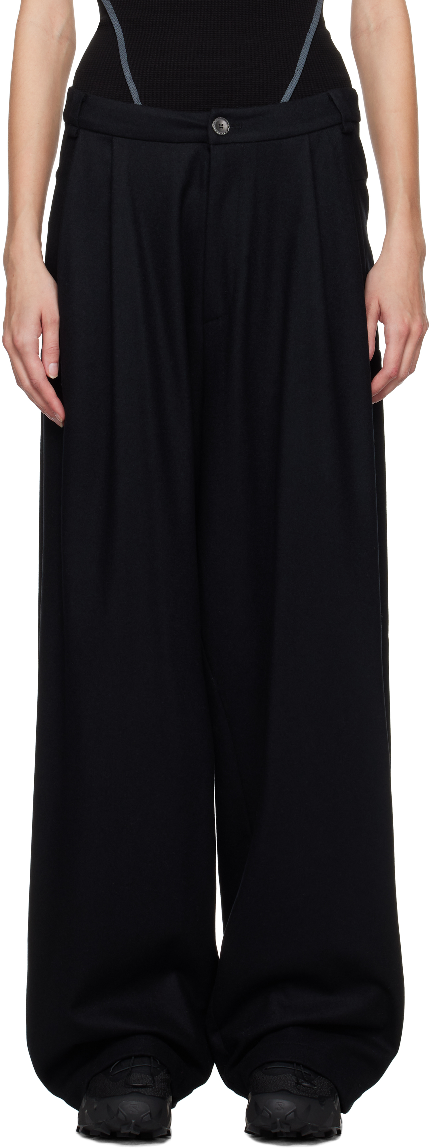 Black Wide Wool Trousers