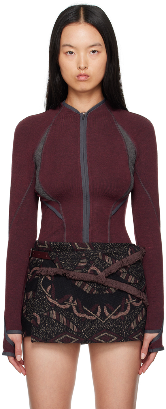 Shop Hyein Seo Burgundy Slashed Jacket