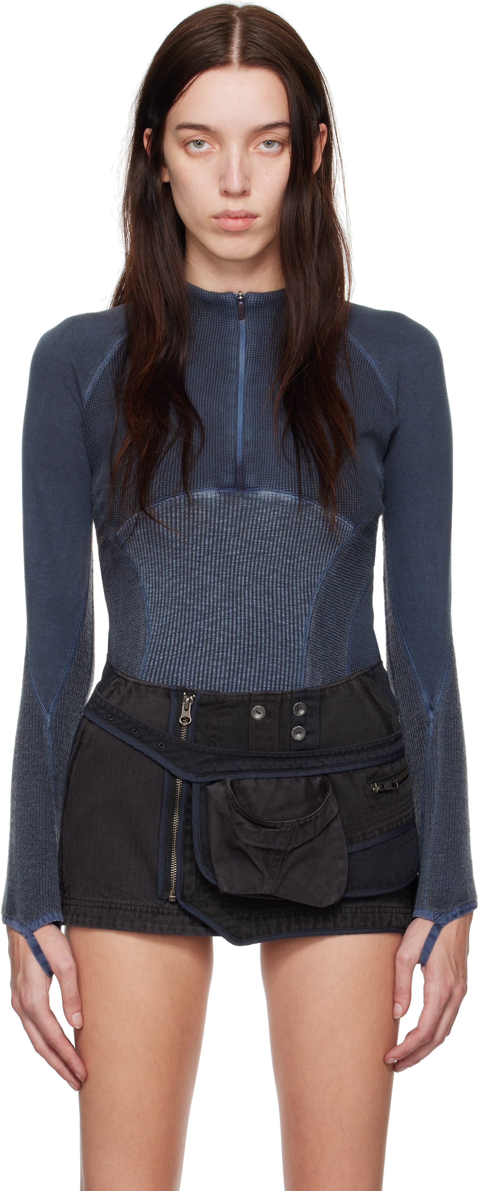 Shop Hyein Seo Navy Half-zip Raglan Sweater In Ash Blue