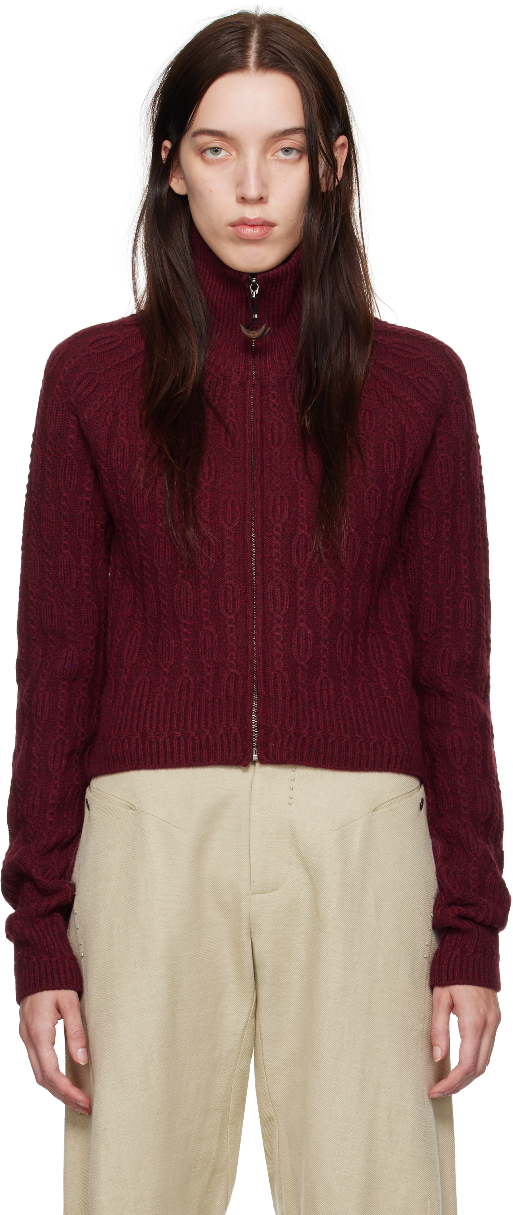 Shop Hyein Seo Burgundy Cropped Knit Sweater