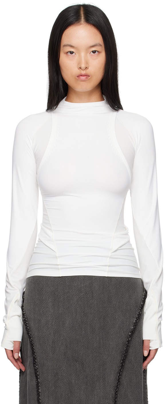 Shop Hyein Seo White Track Long Sleeve T-shirt