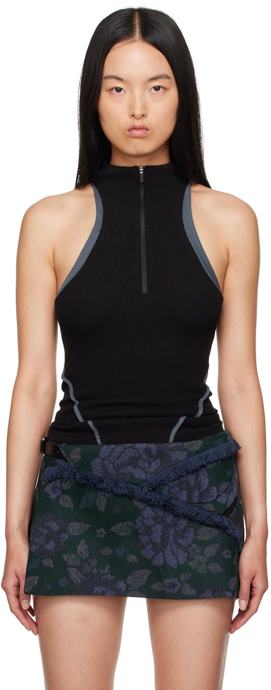 Shop Hyein Seo Ssense Exclusive Black Half-zip Racerback Tank Top