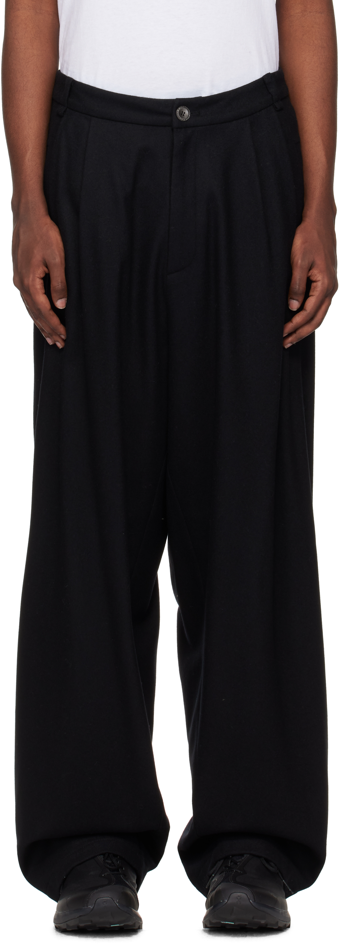 Shop Hyein Seo Black Wide Wool Trousers